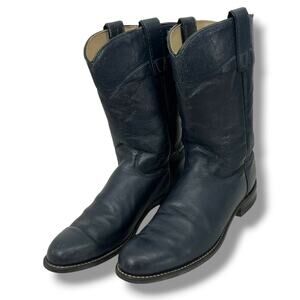 VINTAGE TEXAS Woman's Navy Blue Leather Cowboy Boots 8M USA  Rodeo Honky-tonk